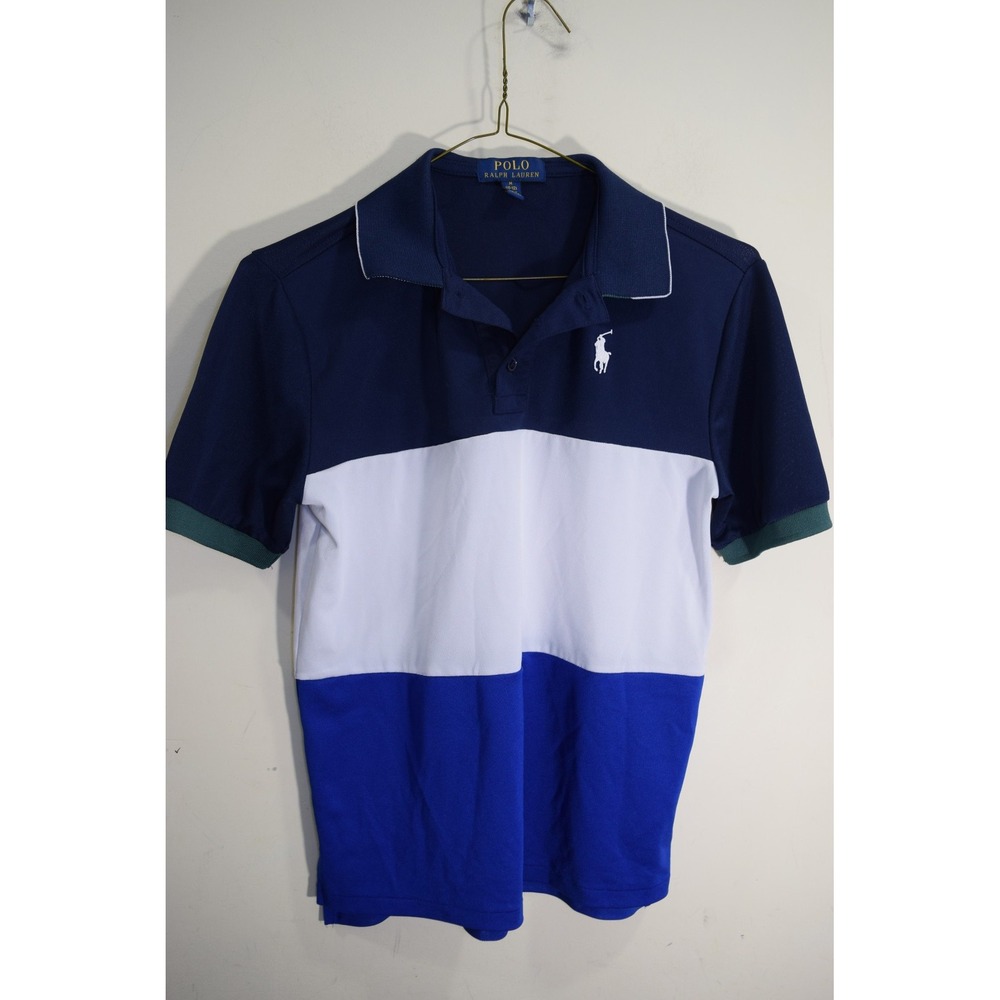 Polo Ralph Lauren Lightweight Pique Knit Colorblock Shirt BOYS M 10 12 Blue Golf